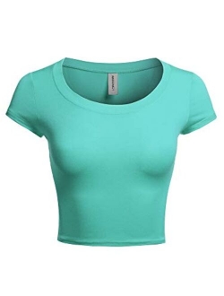 Women's Basic Solid Scoop Neck Slim Fit Short Sleeves Crop Tops