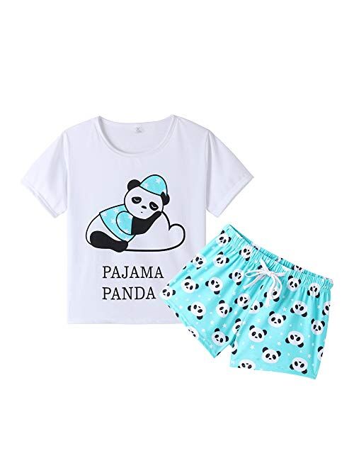 YIJIU Women Short Sleeve Tee and Shorts Pajama Set Cute Alpaca Print Sleepwear