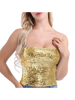 YiZYiF Women's Strapless Shiny Sequin Party Stretch Clubwear Tube Top