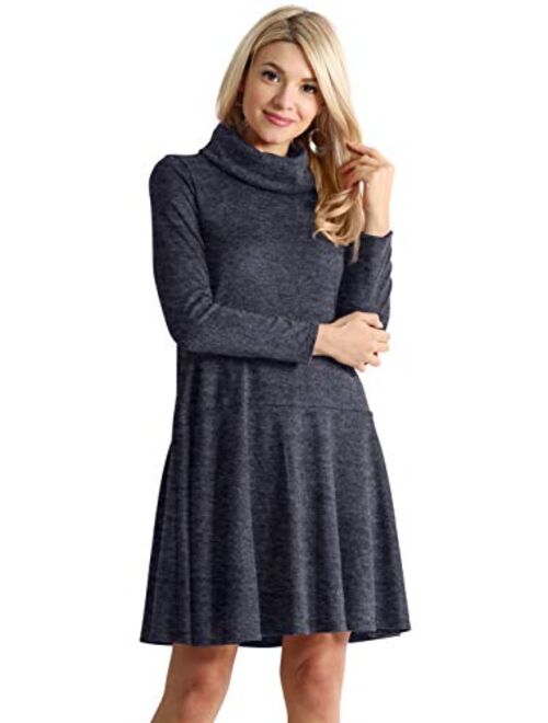 Simlu Womens Long Sleeve Winter Cowl Neck Sweater Dress Reg and Plus Size- Made in USA