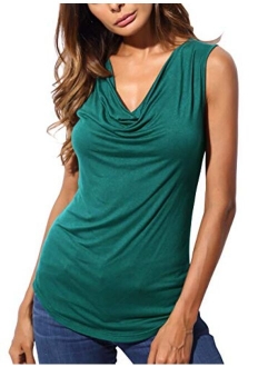 BAISHENGGT Women's Cowl Neck Sleeveless Sexy Blouse Stretch Tank Tops