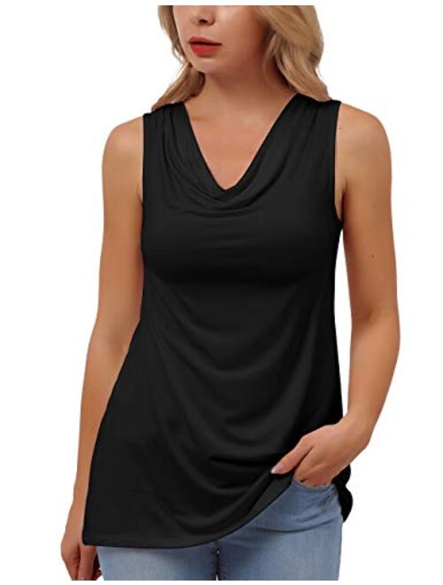 BAISHENGGT Women's Cowl Neck Sleeveless Sexy Blouse Stretch Tank Tops