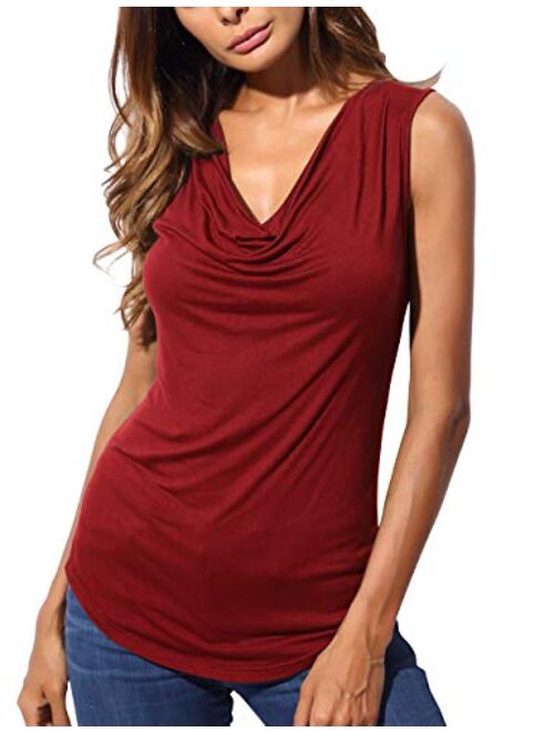 BAISHENGGT Women's Cowl Neck Sleeveless Sexy Blouse Stretch Tank Tops