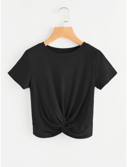 Solid Twist-Front Cropped Tee