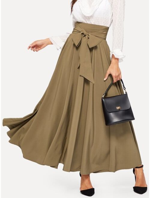 Shein Bow Tie Wide Waistband Maxi Skirt