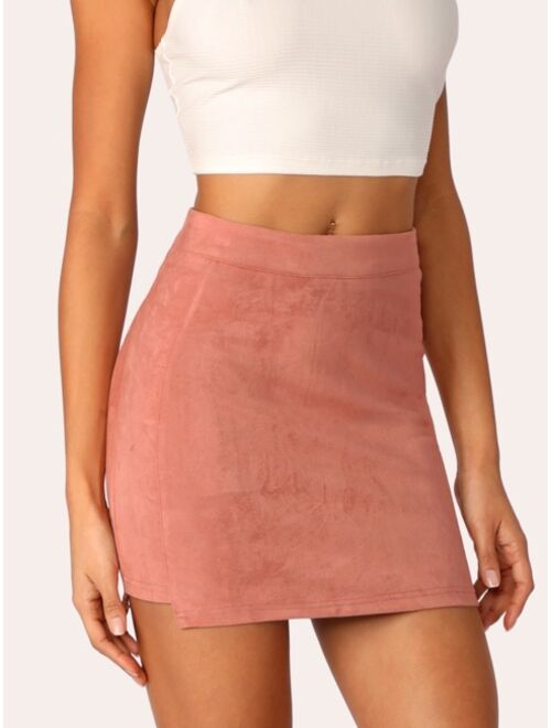 Shein Stepped Side Suede Bodycon Skirt