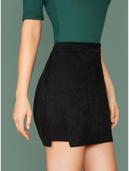 Shein Stepped Side Suede Bodycon Skirt