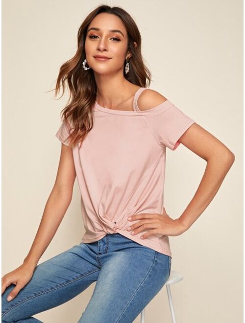 Shein Asymmetrical Neck Twist Front Top