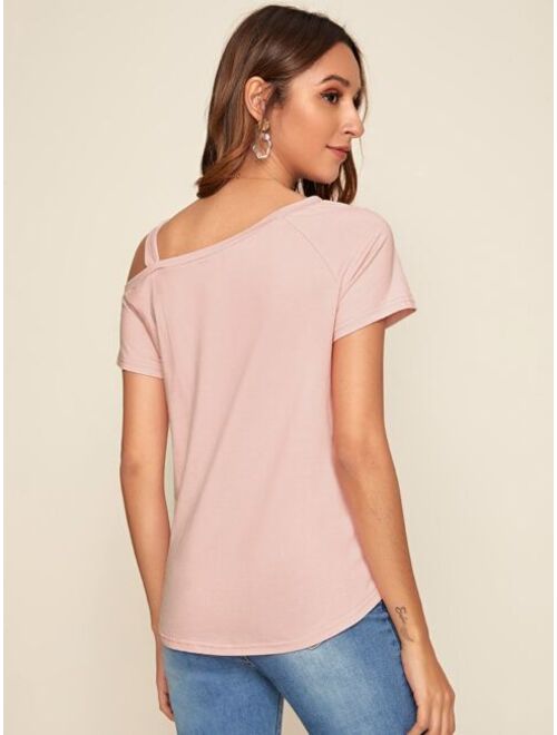 Shein Asymmetrical Neck Twist Front Top