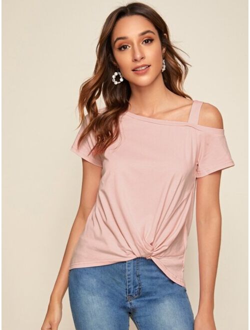 Shein Asymmetrical Neck Twist Front Top