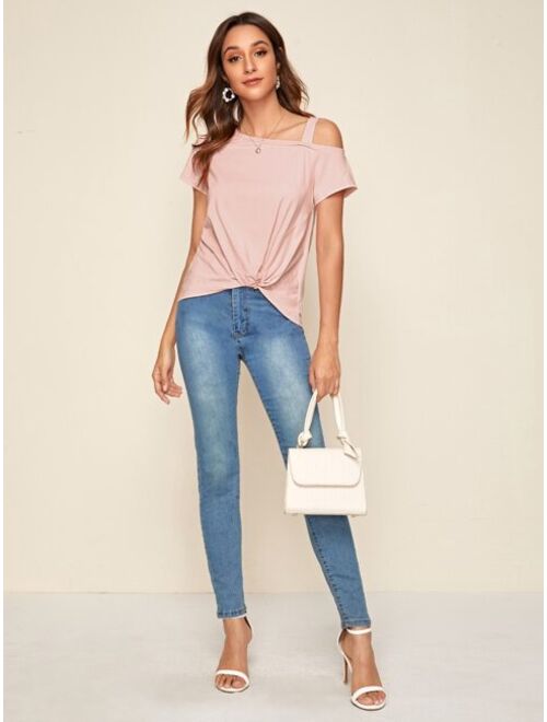 Shein Asymmetrical Neck Twist Front Top