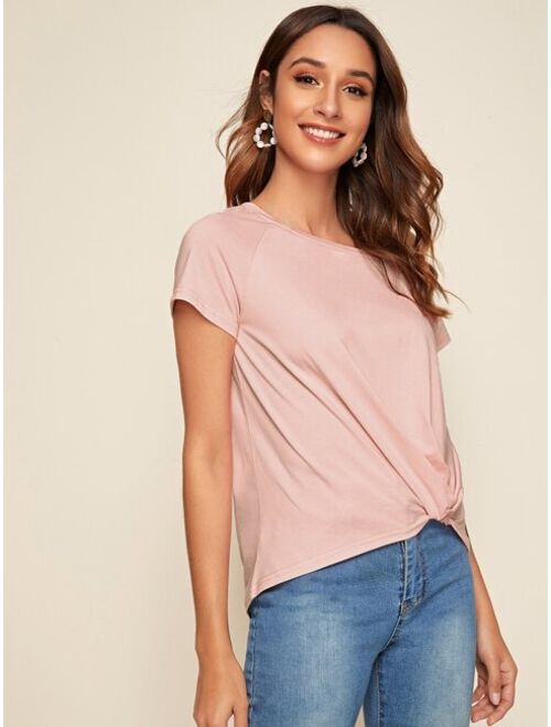 Shein Asymmetrical Neck Twist Front Top