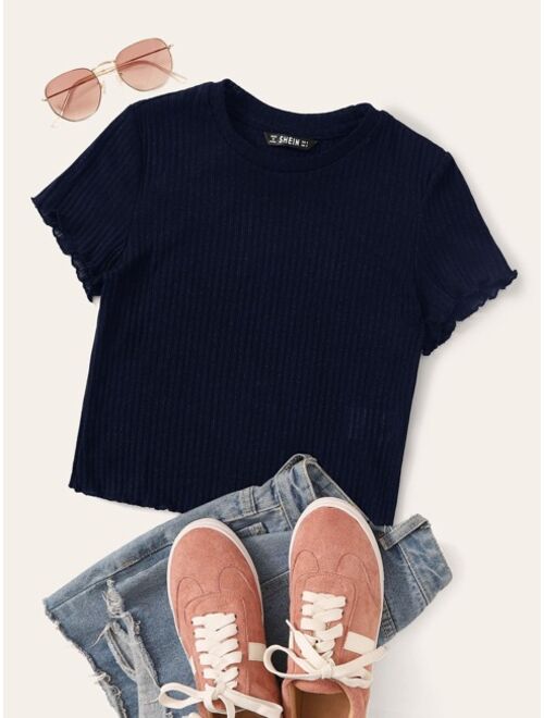 Shein Lettuce Edge Rib-knit Tee