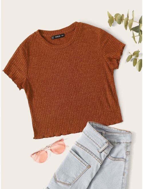 Shein Lettuce Edge Rib-knit Tee