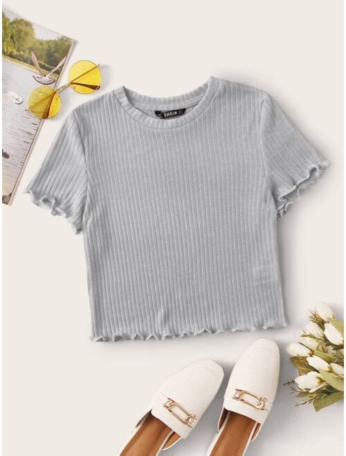 Shein Lettuce Edge Rib-knit Tee