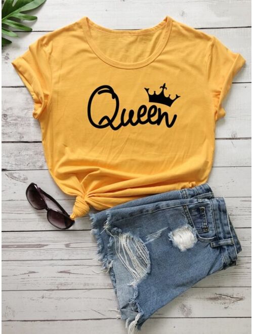 Shein Letter And Crown Print Tee