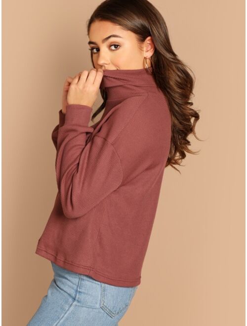 Shein High Neck Waffle Knit Pullover