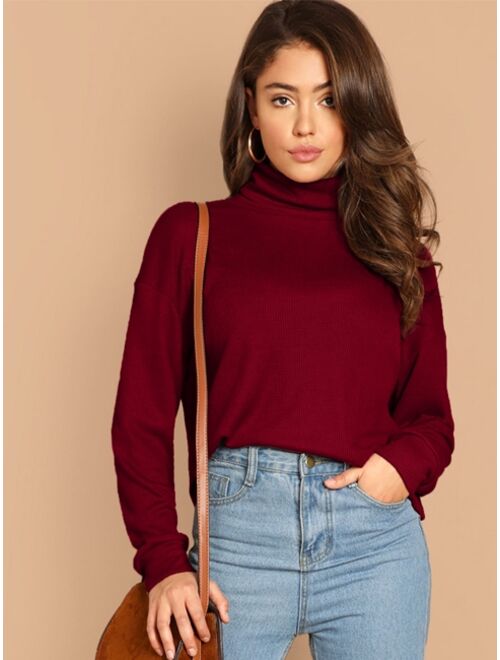 Shein High Neck Waffle Knit Pullover