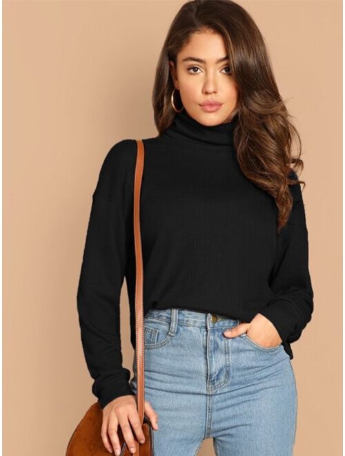 Shein High Neck Waffle Knit Pullover