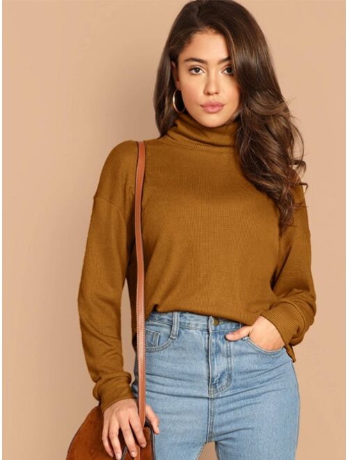 Shein High Neck Waffle Knit Pullover