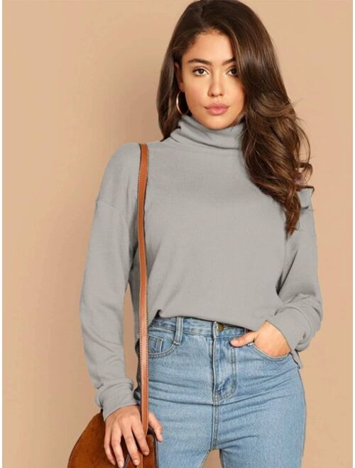 Shein High Neck Waffle Knit Pullover