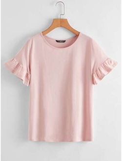 Ruffle Cuff Solid Tee