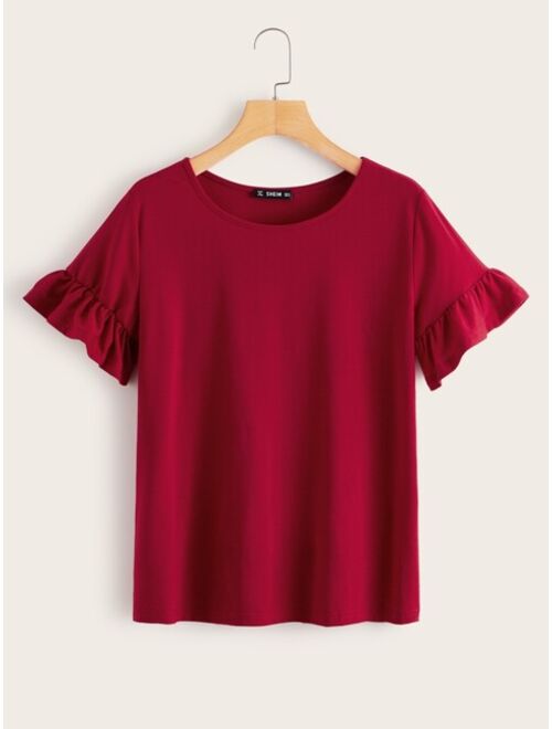 Shein Ruffle Cuff Solid Tee