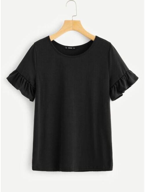 Shein Ruffle Cuff Solid Tee