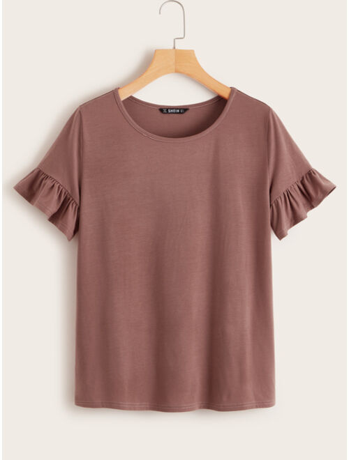 Shein Ruffle Cuff Solid Tee