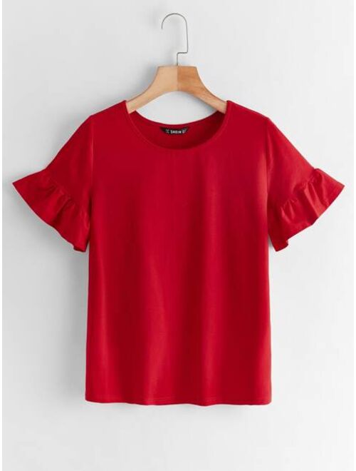 Shein Ruffle Cuff Solid Tee