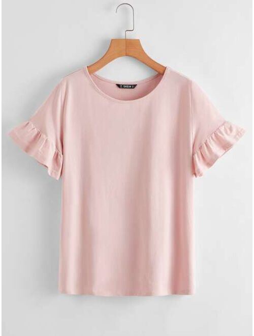 Shein Ruffle Cuff Solid Tee