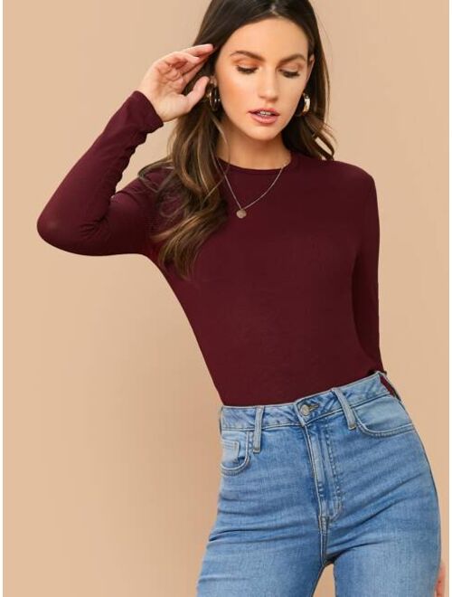 Shein Rib-knit Solid Form Fitted Tee