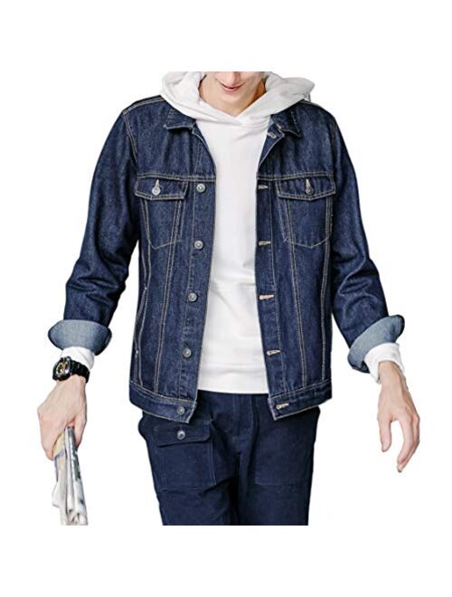 SHAREWIN Men's Denim Jacket Wind Breaker Long Sleeve Rugged Jean Jackets for Men