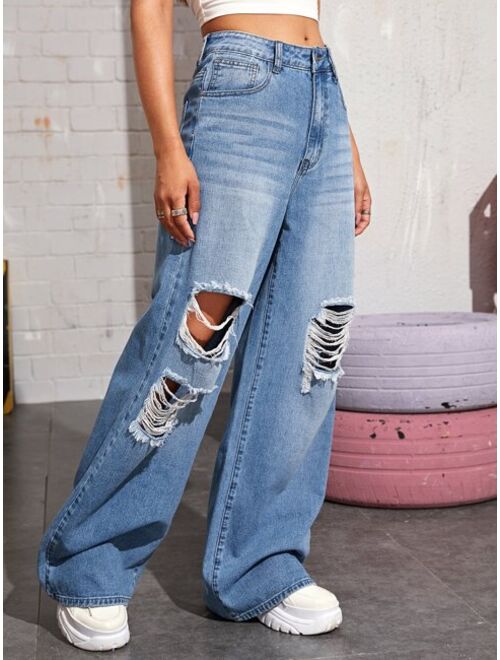 Shein Ripped Wide Leg Jeans Without Bag