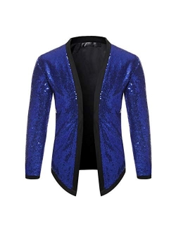 Omoone Men's Zip Up Mermaid Sequin Lightweight Shiny Clubwear Bomber Jacket