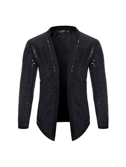 Omoone Men's Zip Up Mermaid Sequin Lightweight Shiny Clubwear Bomber Jacket