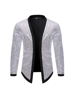 Omoone Men's Zip Up Mermaid Sequin Lightweight Shiny Clubwear Bomber Jacket