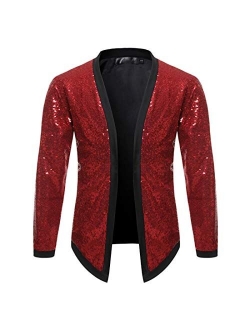 Omoone Men's Zip Up Mermaid Sequin Lightweight Shiny Clubwear Bomber Jacket