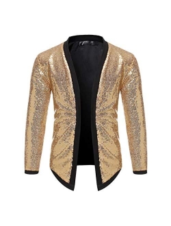 Omoone Men's Zip Up Mermaid Sequin Lightweight Shiny Clubwear Bomber Jacket