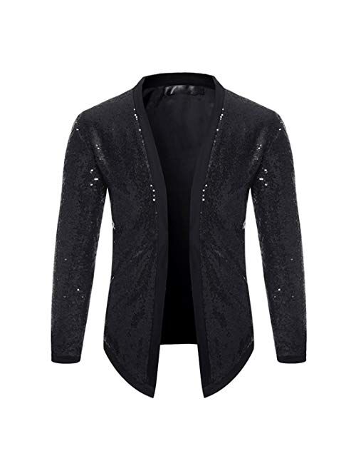 Omoone Men's Zip Up Mermaid Sequin Lightweight Shiny Clubwear Bomber Jacket