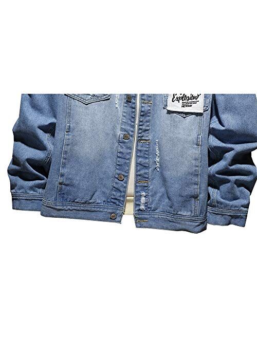 WINLIEBA Classic Ripped Jean Jacket for MenDenim Jackets for Men with Patches