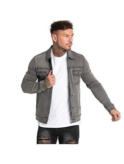 Men's Distressed Denim Trucker Jackets Slim Fit with Patches