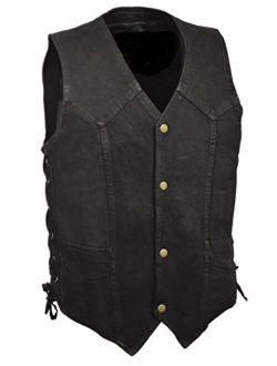 The Milwaukee Men's Western Style Look Denim Vest w/Side Lacing (Black or Blue Versions)