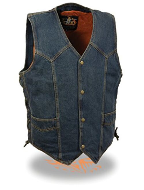 The Milwaukee Men's Western Style Look Denim Vest w/Side Lacing (Black or Blue Versions)