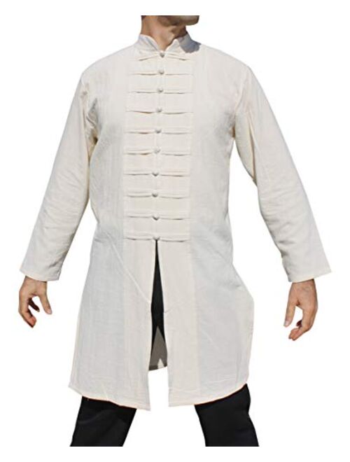 Svenine Chinese Collar Mens Long Naval Jacket Many Button Tai Chi Cotton