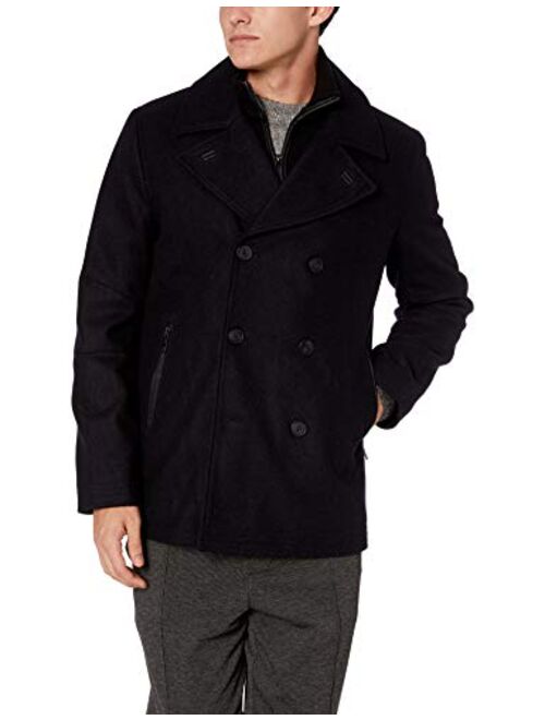 Marc New York by Andrew Marc Men's Emmett Melton Pea Coat Jacket with Knit Bib