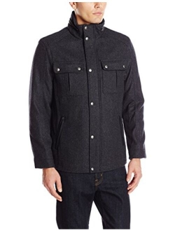 Signature Men's Wool Melton Stand Collar Jacket with Patch Pockets