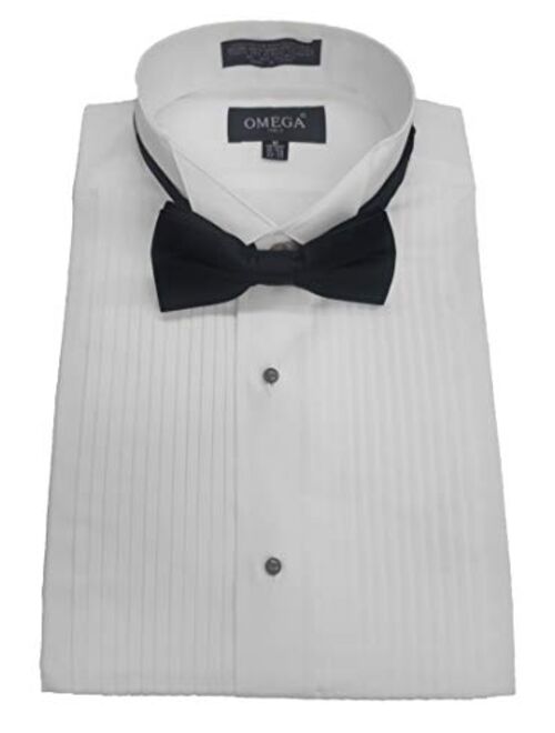 OmegaTux Mens Formal Wing Collar Tuxedo Shirt, 1/4" Pleat