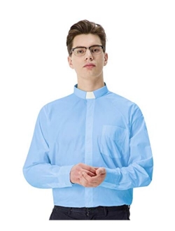 GraduatePro Men Priest Clergy Shirt Long Sleeves with Free Tab Collar Insert