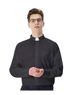 GraduatePro Men Priest Clergy Shirt Long Sleeves with Free Tab Collar Insert